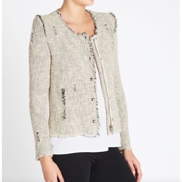 Iro Paris Cream Agnette Tweed Distressed Jacket Women Size 34 - Picture 6 of 13